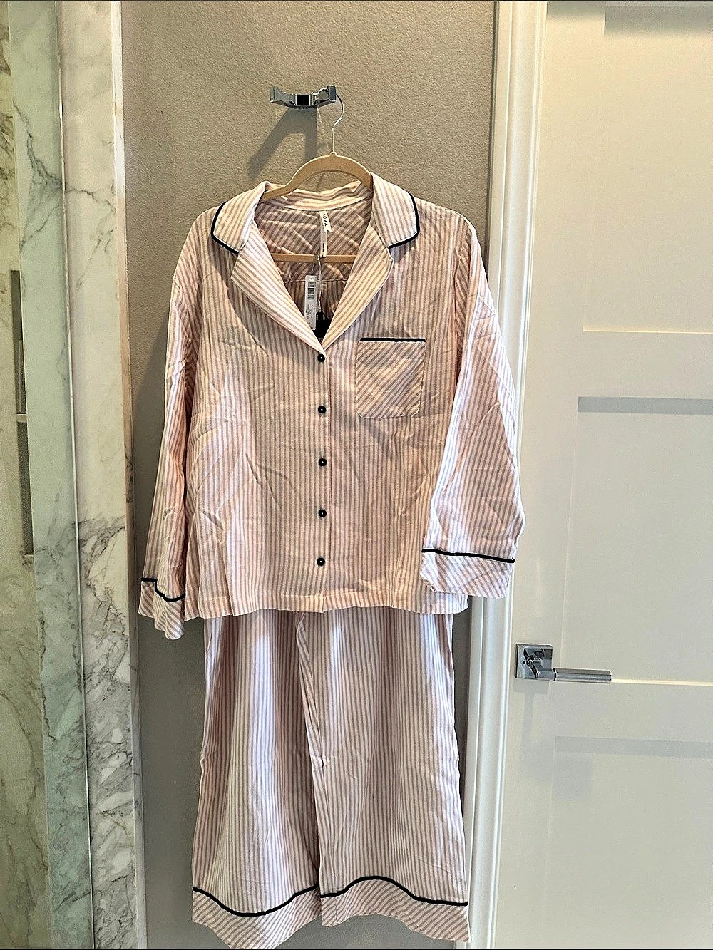 Pink & White Striped flannel Pajama from Soma.